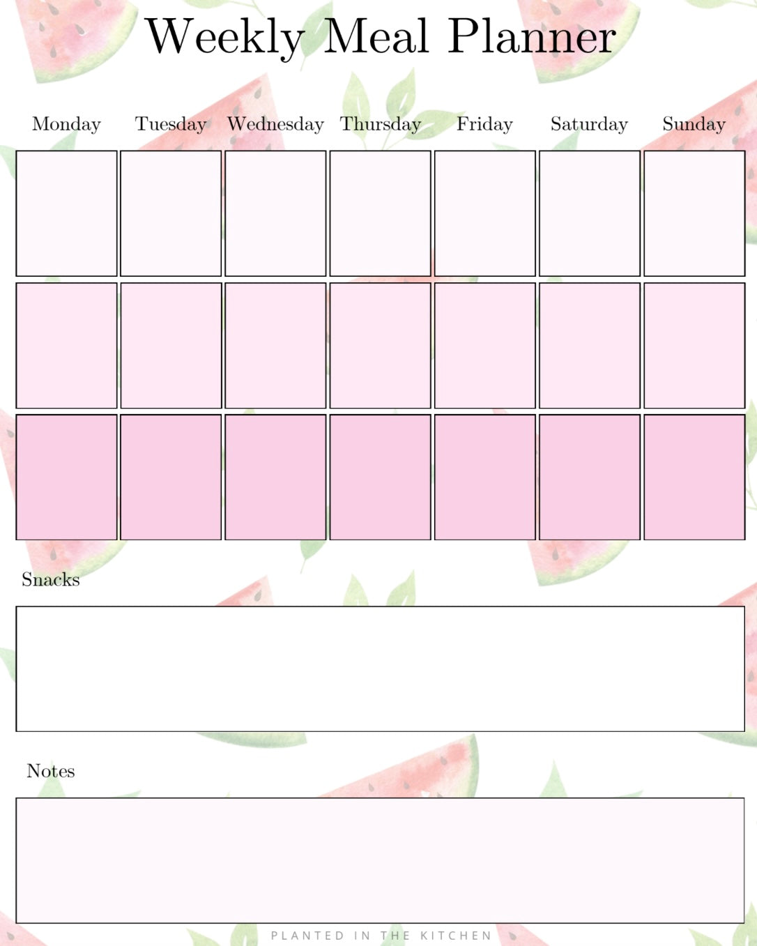 Summer Meal Planning Templates
